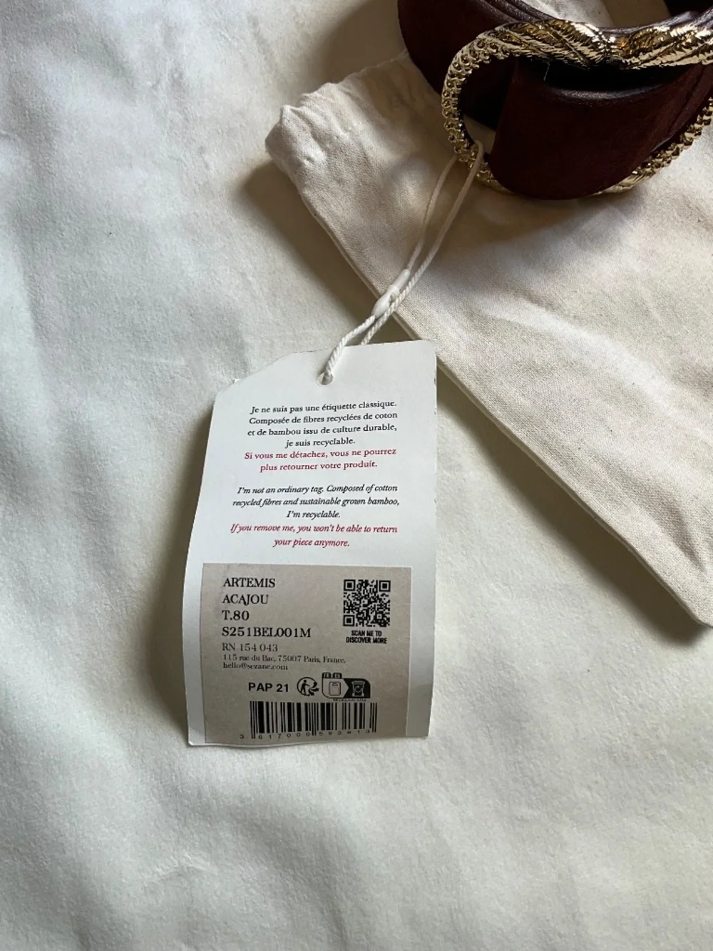 NEW! Sezane ARTEMIS BELT  Mahogany, 80, NWT